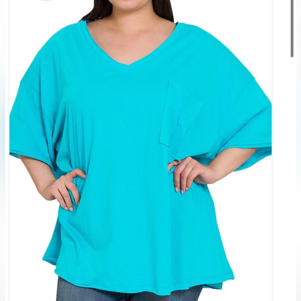 Women's Turquoise V-Neck Top
